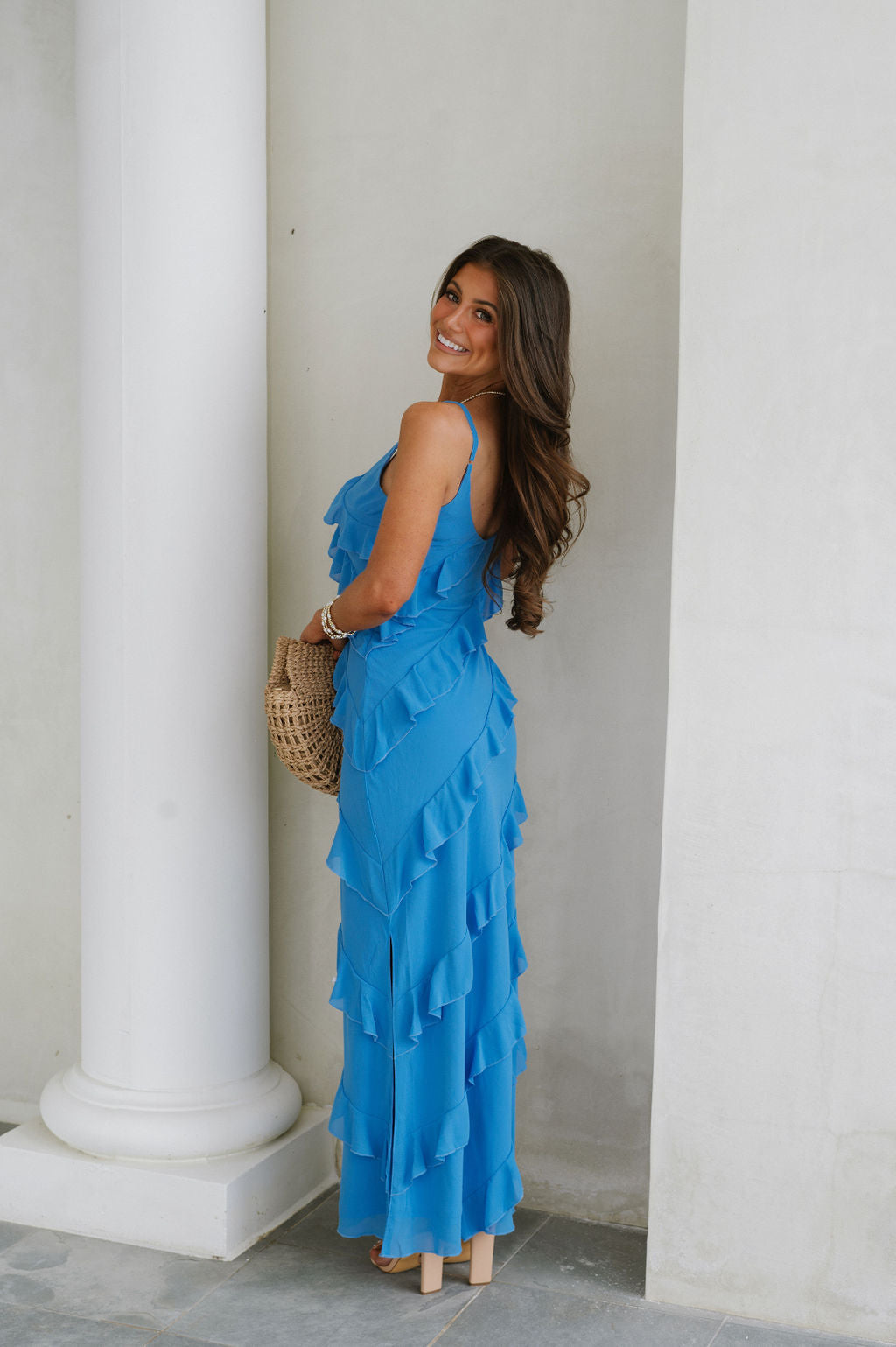 Cascading Whispers - Jade Ruffled Tiered Maxi Dress